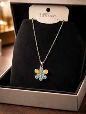 Yellow and Blue Flower Pendant Necklace